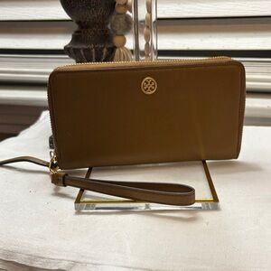 Tory Burch Tan Wallet with Gold Logo